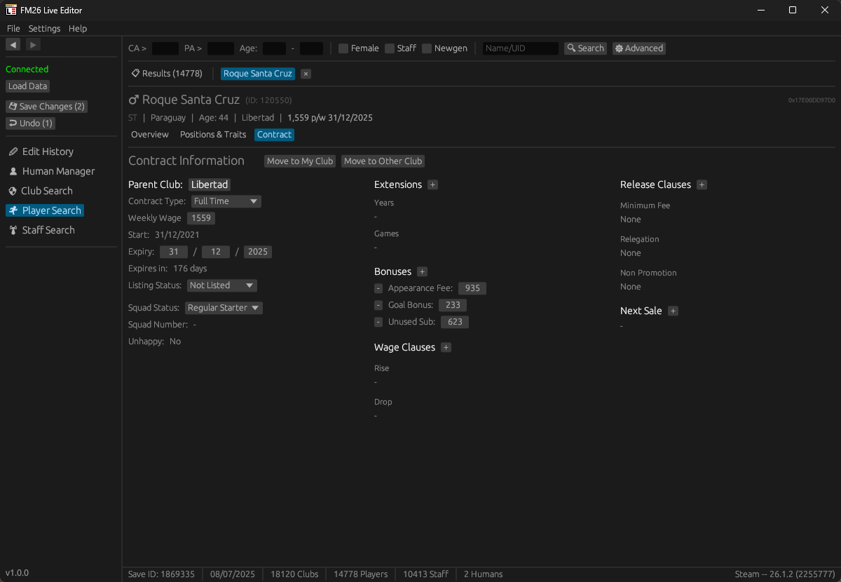 FMLE Player Profile - Contract